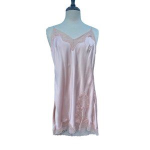 Samantha Chang Babydoll Dress Silk Pink Lace Sleeveless Nightgown Womans Small